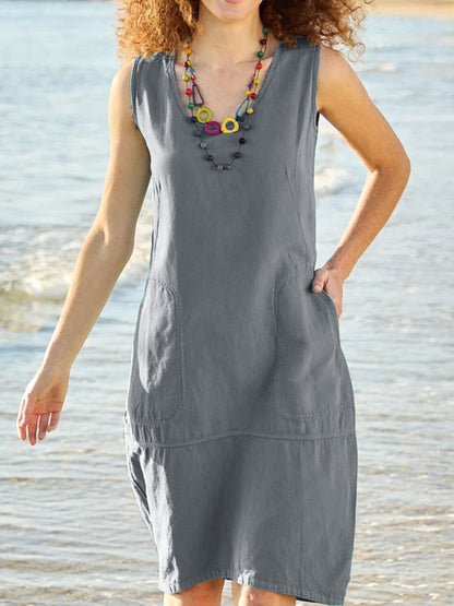 Vestido informal de verano sin mangas de color liso para mujer