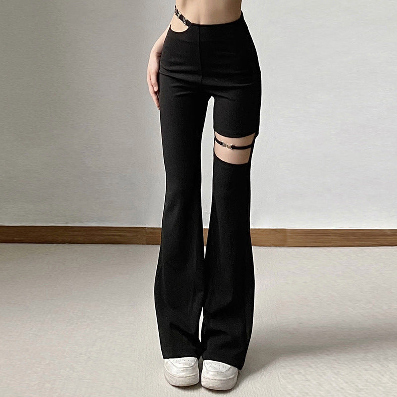 Women Flow Ripped Hole Hollow Micro-Blaze Gothic Casual Pants