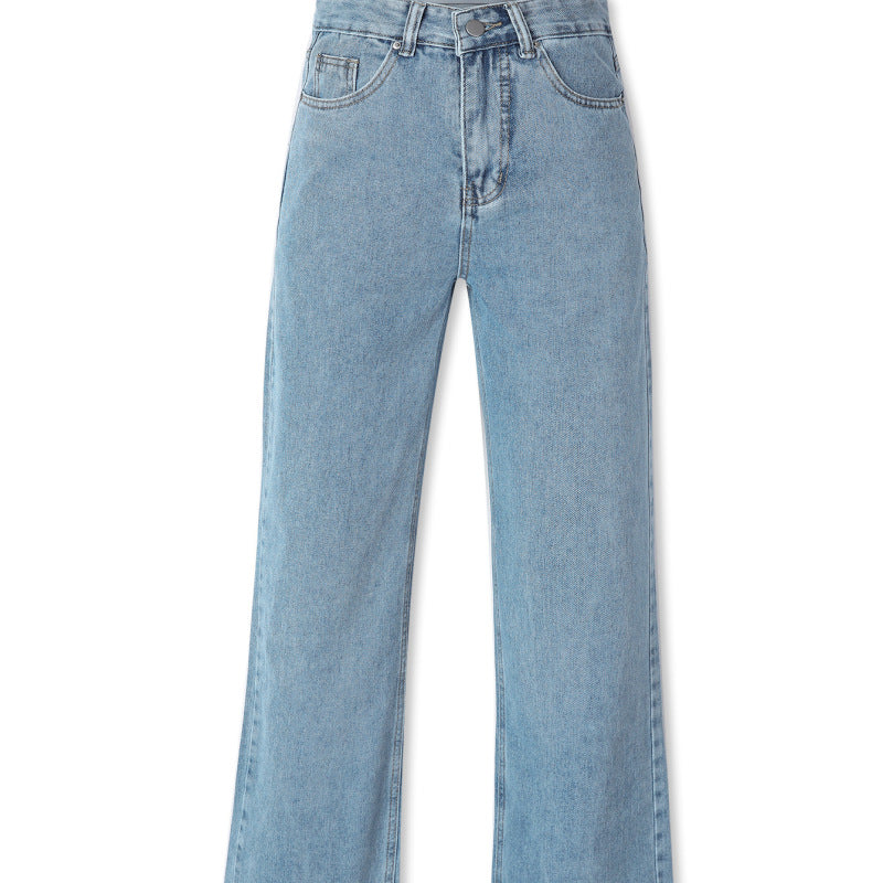 Vaqueros rectos holgados informales de cintura alta de color liso para mujer