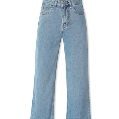 Vaqueros rectos holgados informales de cintura alta de color liso para mujer