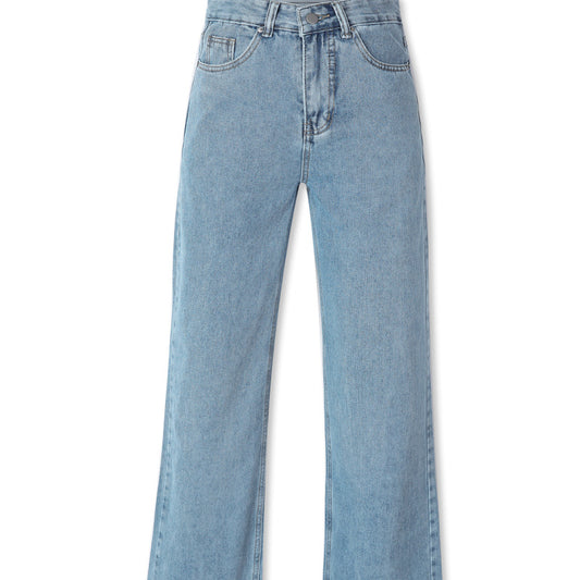 Vaqueros rectos holgados informales de cintura alta de color liso para mujer