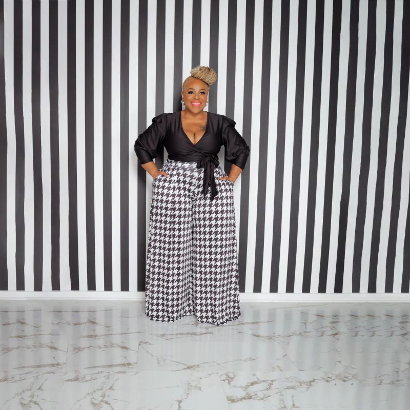 Plus Size Women Casual Houndstooth Wide Leg Pants