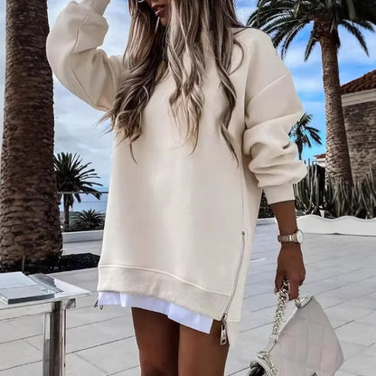 Suéter informal de moda para mujer con costuras sueltas y cremallera lateral