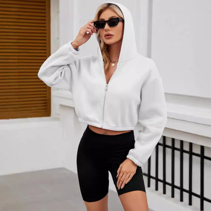 Autumn Winter Women Casual Solid Color Long Sleeve Zipper Hoodie