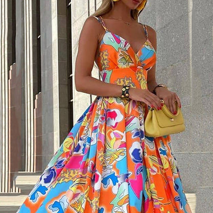Vestido largo con estampado floral para mujer, estilo casual, para vacaciones y playa