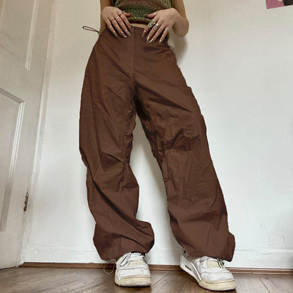 Women Fashion Casual Solid Color Loose Cargo Pants
