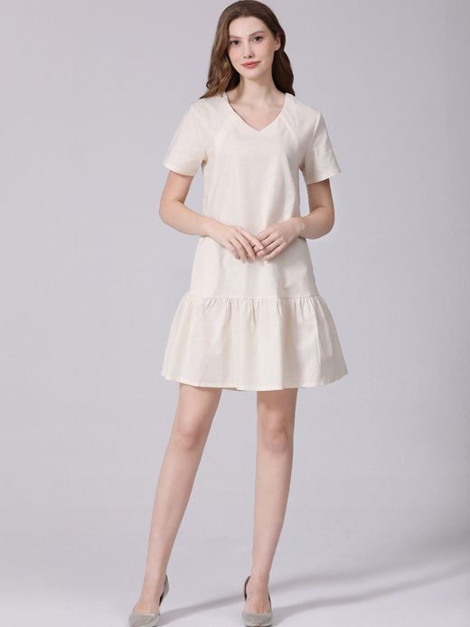 Vestido de lactancia de algodón y lino de manga corta informal de moda de verano para mujeres embarazadas