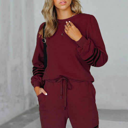 Conjunto de sudadera y pantalones a rayas holgados de manga larga con estampado de letras para mujer