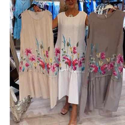 Summer Women Casual Plus Size Floral Printed Sleeveless Dress