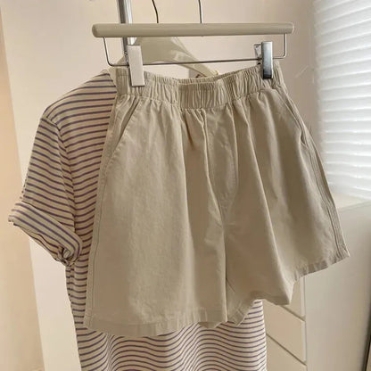 Pantalones cortos de pierna ancha, holgados, informales, de algodón puro, de color liso, para mujer