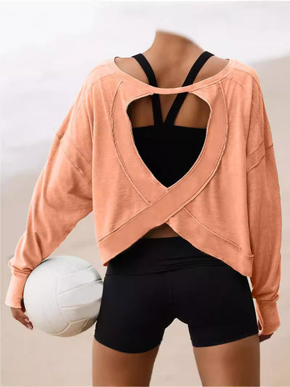 Sudadera informal holgada de color liso con espalda descubierta y aberturas para mujer