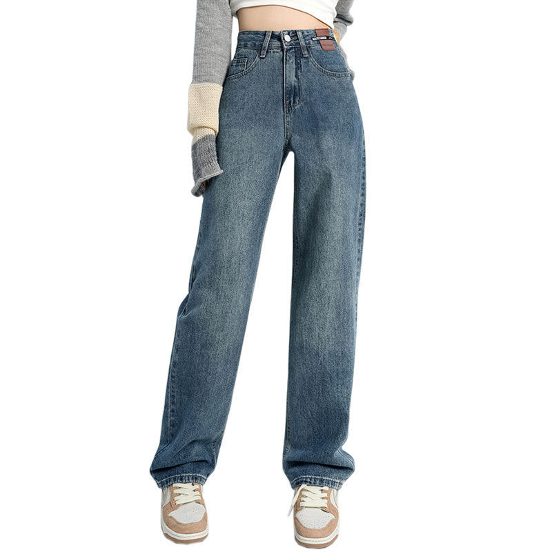 Vaqueros rectos de cintura alta informales a la moda para mujer