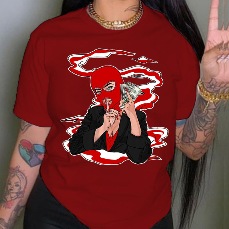 Camiseta informal holgada de talla grande para mujer, cuello redondo, manga corta, capucha, estampado gráfico "Toma dinero" para hombre