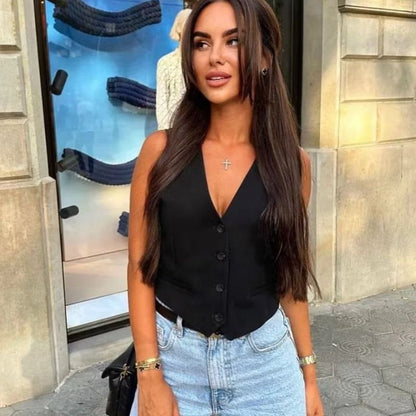 Chaleco informal de verano para mujer, ajustado, de color liso, sin mangas