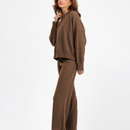 Autumn Winter Women Fashion Casual Knitted Sweater Wide Leg Pants Two-Piece Set