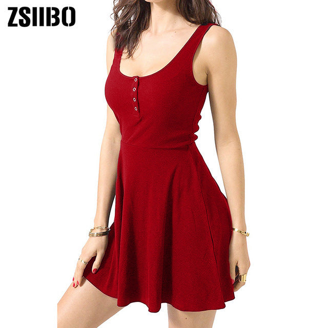 Vestido básico informal holgado de verano con escote en V y color liso para mujer