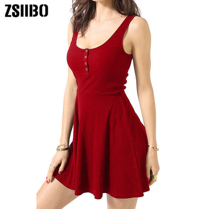 Vestido básico informal holgado de verano con escote en V y color liso para mujer