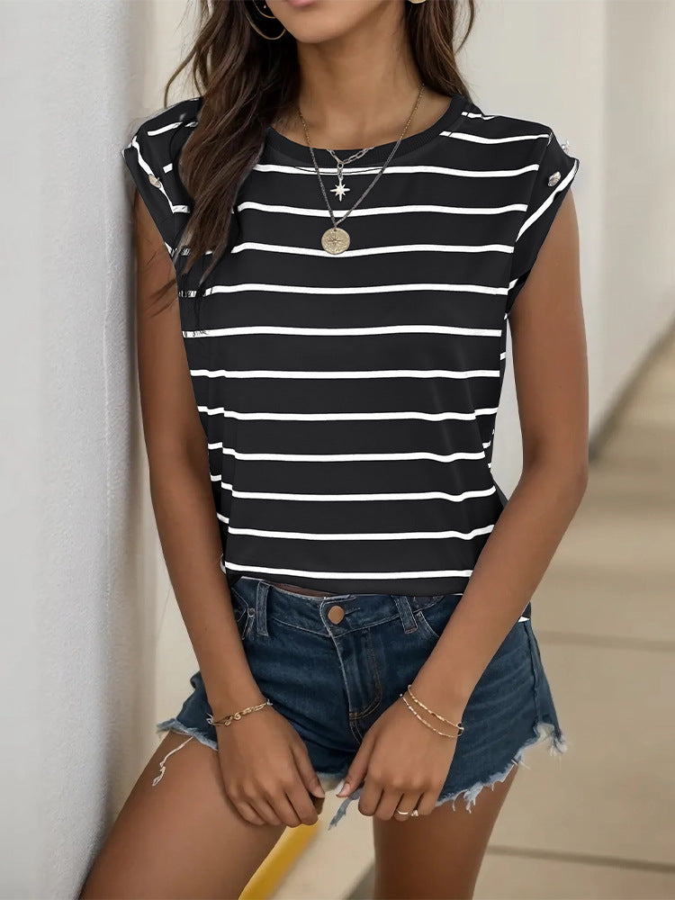 Camiseta informal de verano a rayas sin mangas para mujer