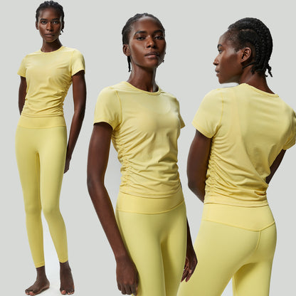 Conjunto de dos piezas para mujer, camiseta de manga corta con cuello redondo, pantalones deportivos ajustados para correr