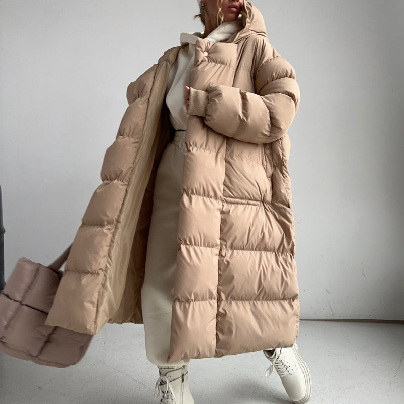 Chaqueta acolchada con capucha larga y cálida informal para mujer para otoño e invierno