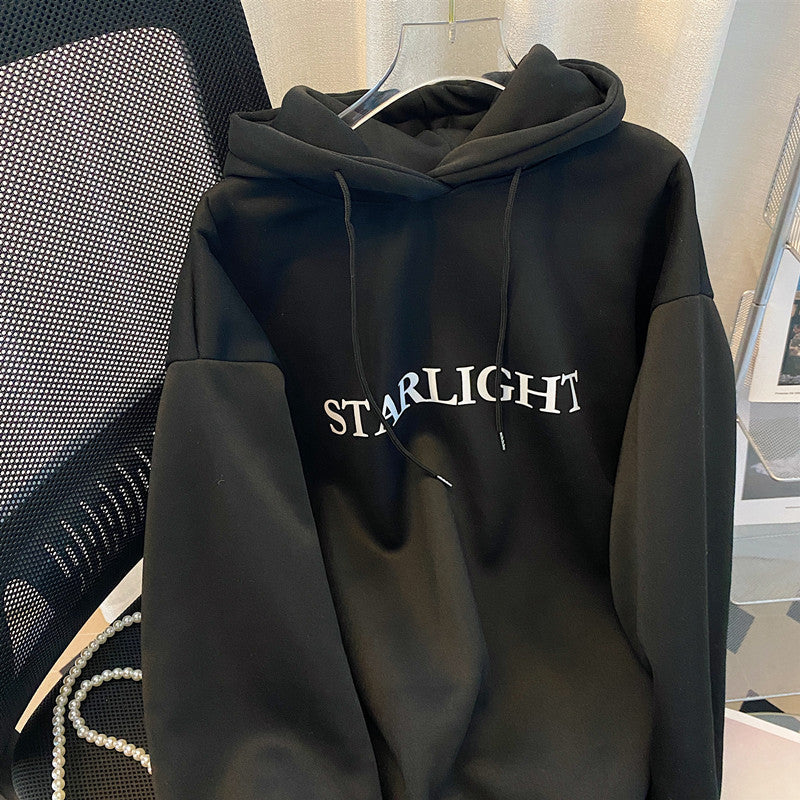 Vestido con capucha de manga larga con estampado de letras sueltas e informales para mujer de otoño e invierno