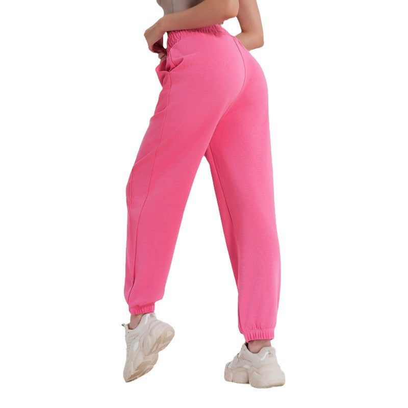 Women Fashion Casual Solid Color Drawstring Jogger Pants