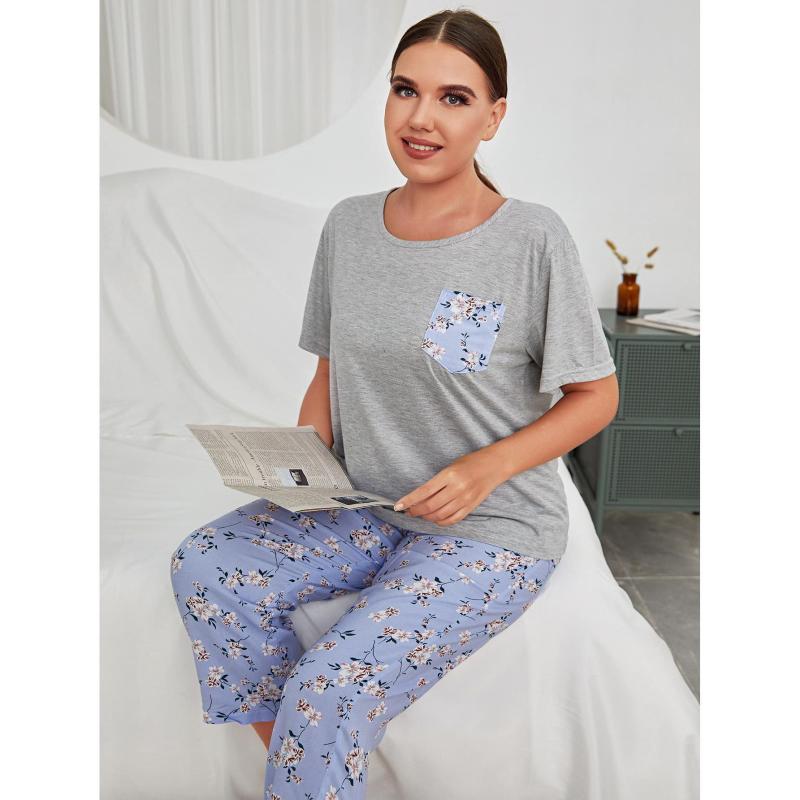 Conjunto de pijama informal de manga corta y pantalón para mujer, talla grande