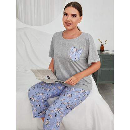 Conjunto de pijama informal de manga corta y pantalón para mujer, talla grande
