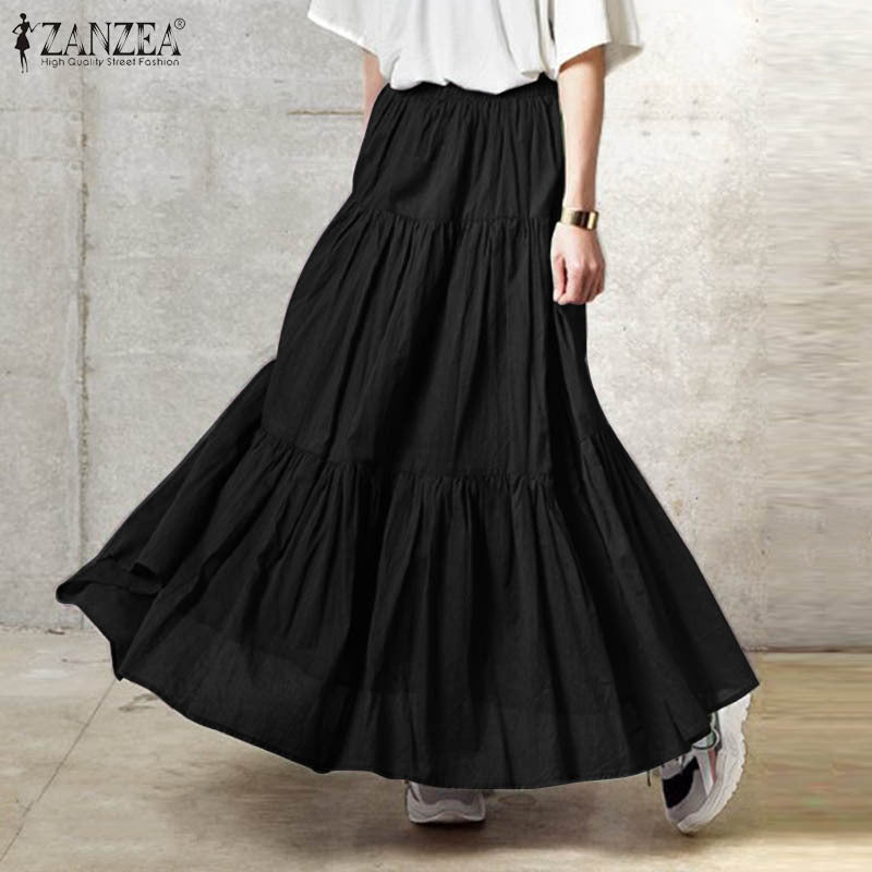 Women Casual Solid Color Pleated Loose Skirt