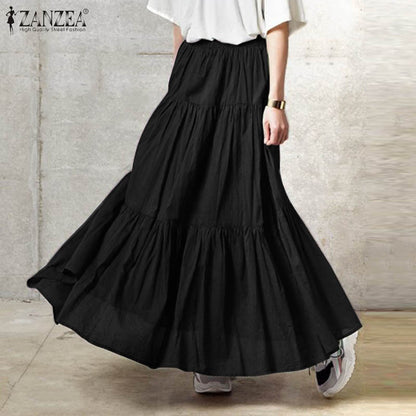 Women Casual Solid Color Pleated Loose Skirt