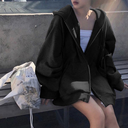 Sudadera con capucha y cremallera holgada informal de invierno para mujer