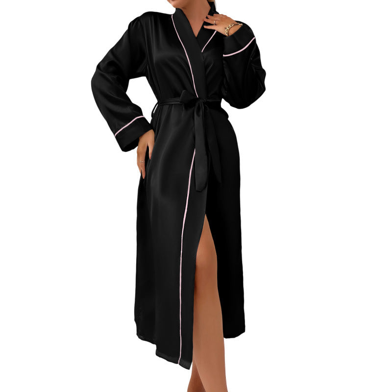 Women Fashion Casual Long Sleeve Lace-Up Home Pajamas