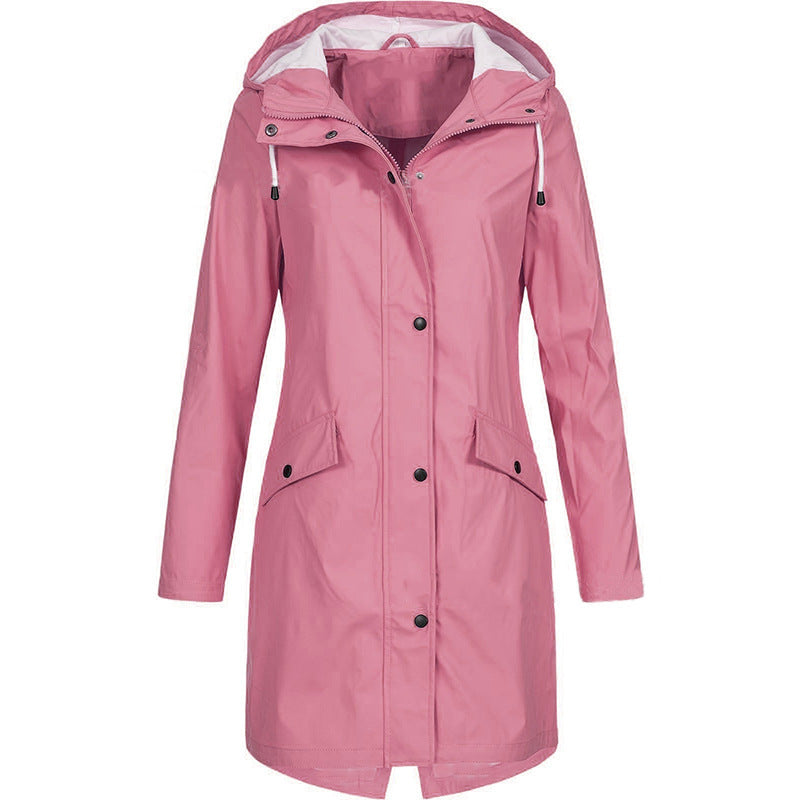 Plus Size Fashion Casual Autumn Winter Women Outdoor Solid Color Hooded Trench Coat