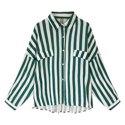 Blusas casuales de manga larga con estampado de rayas para mujer