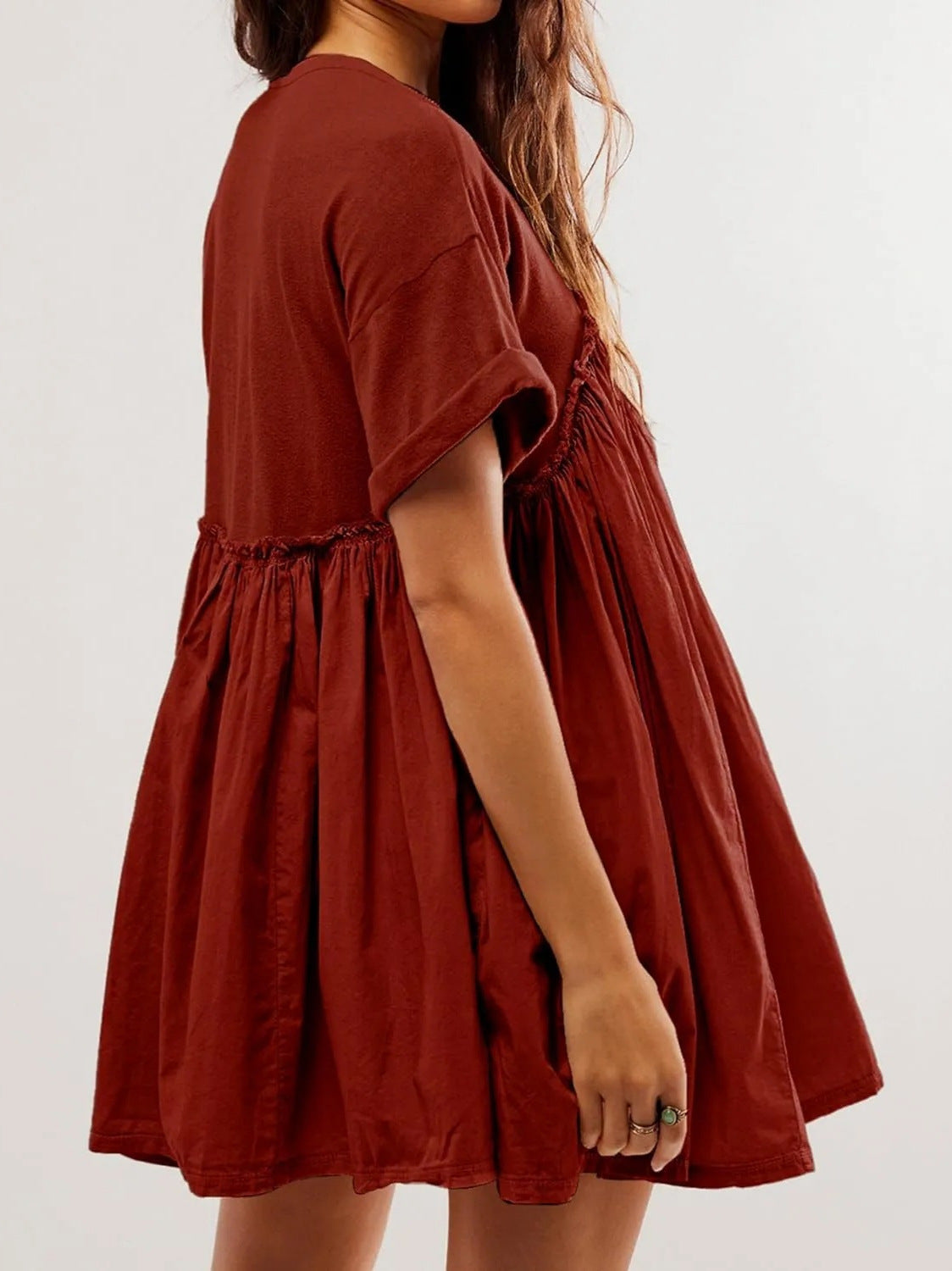 Women Pleated Large Swing Loose Short-Sleeved Casual Loose Dress