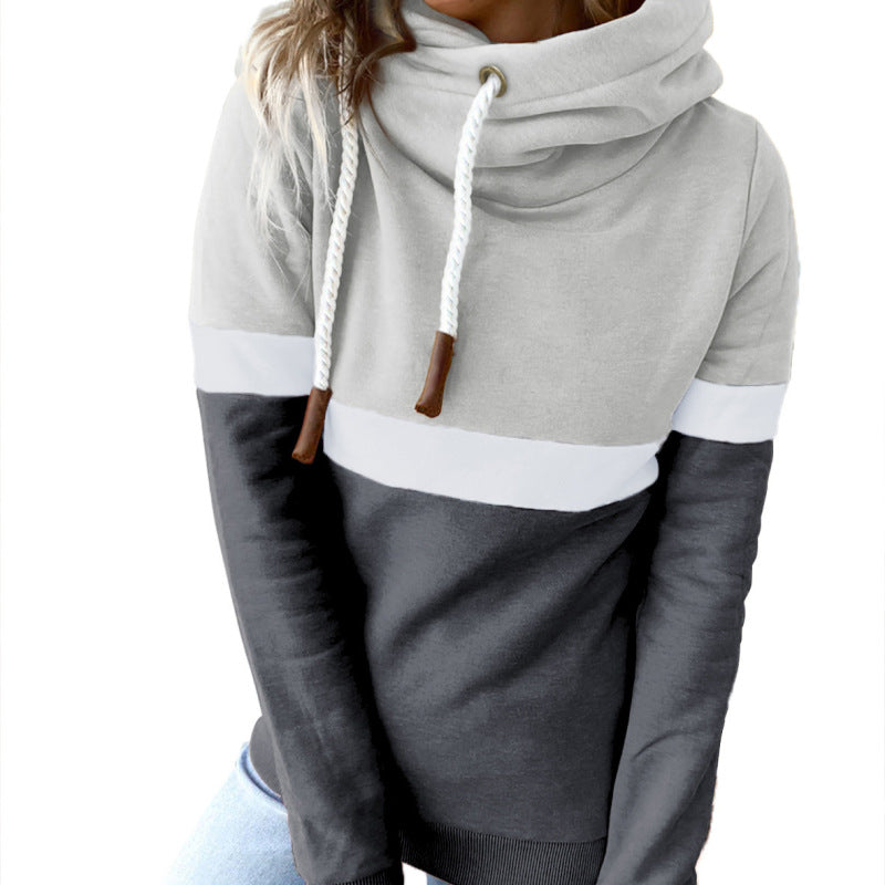 Sudadera con capucha informal de manga larga con contraste de color para mujer, otoño e invierno