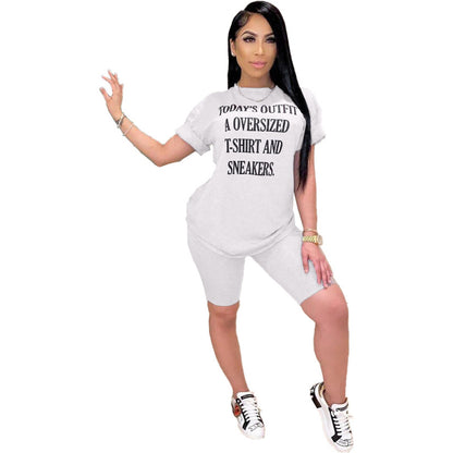 Conjunto informal de dos piezas con estampado de letras para mujer