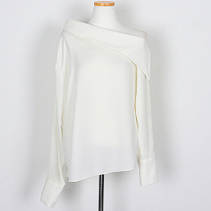 Spring And Summer Women Casual Oblique Shoulder Solid Color Long Sleeve Shirt