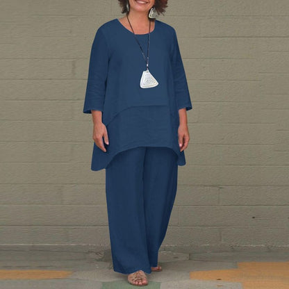 Conjunto de dos piezas para mujer, informal, de manga larga irregular, con pantalones anchos y talla grande