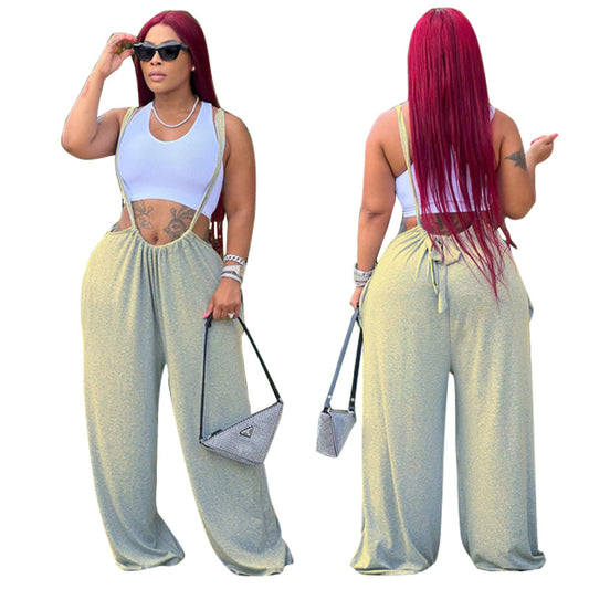 Pantalones de peto casuales de color sólido a la moda para mujer