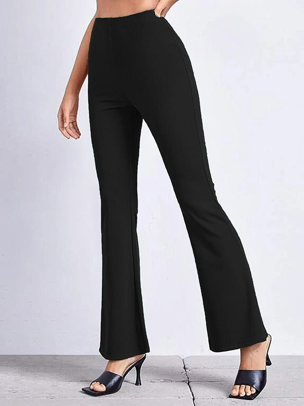 Pantalones elásticos ajustados de color liso informales para mujer