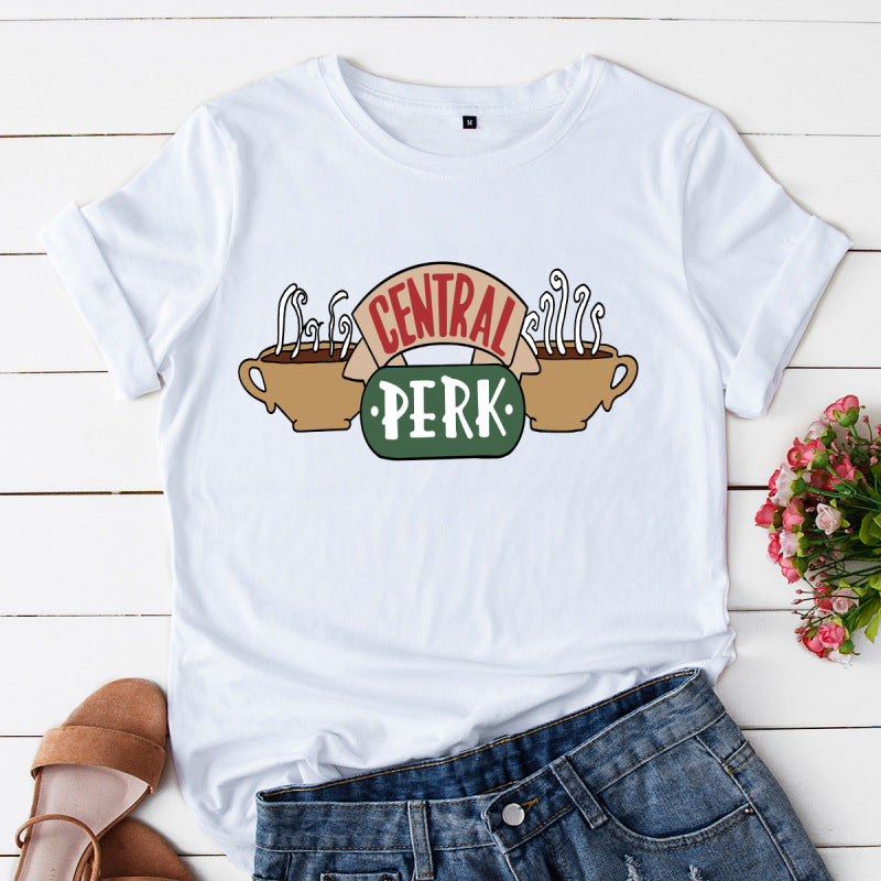 Camiseta informal de manga corta de Central Perk para mujer