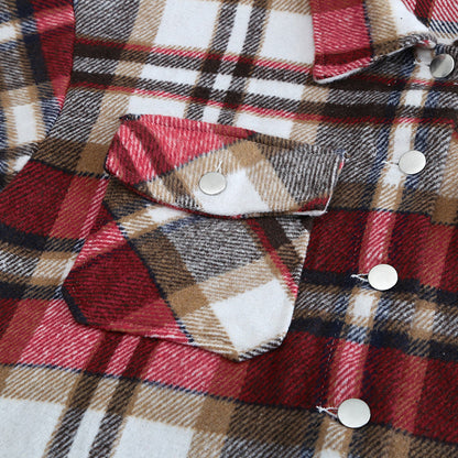 Abrigo informal con solapa y estampado a cuadros para mujer, otoño e invierno