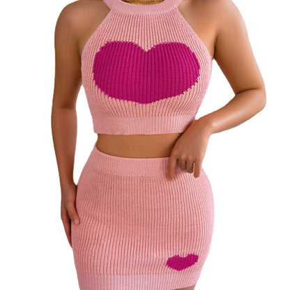 Conjunto de dos piezas de falda y top con ombligo en contraste con corazón para mujer