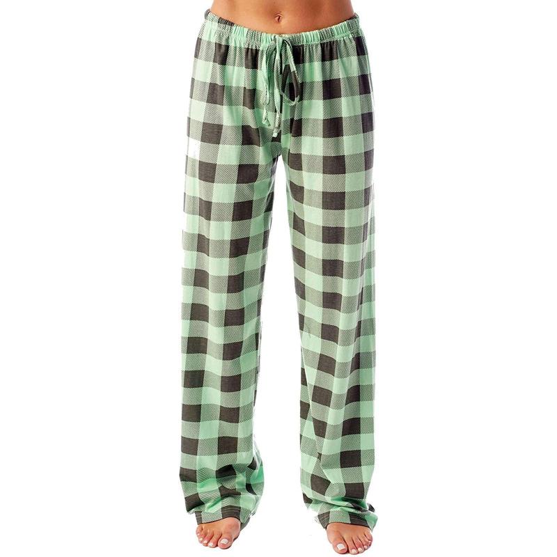 Women Fashion Casual Plaid Printing Wide Leg Loose Pants