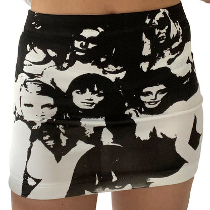 Women Skirt Abstract Portrait Graffiti Print Short Skirt Casual Mini Hip Skirt