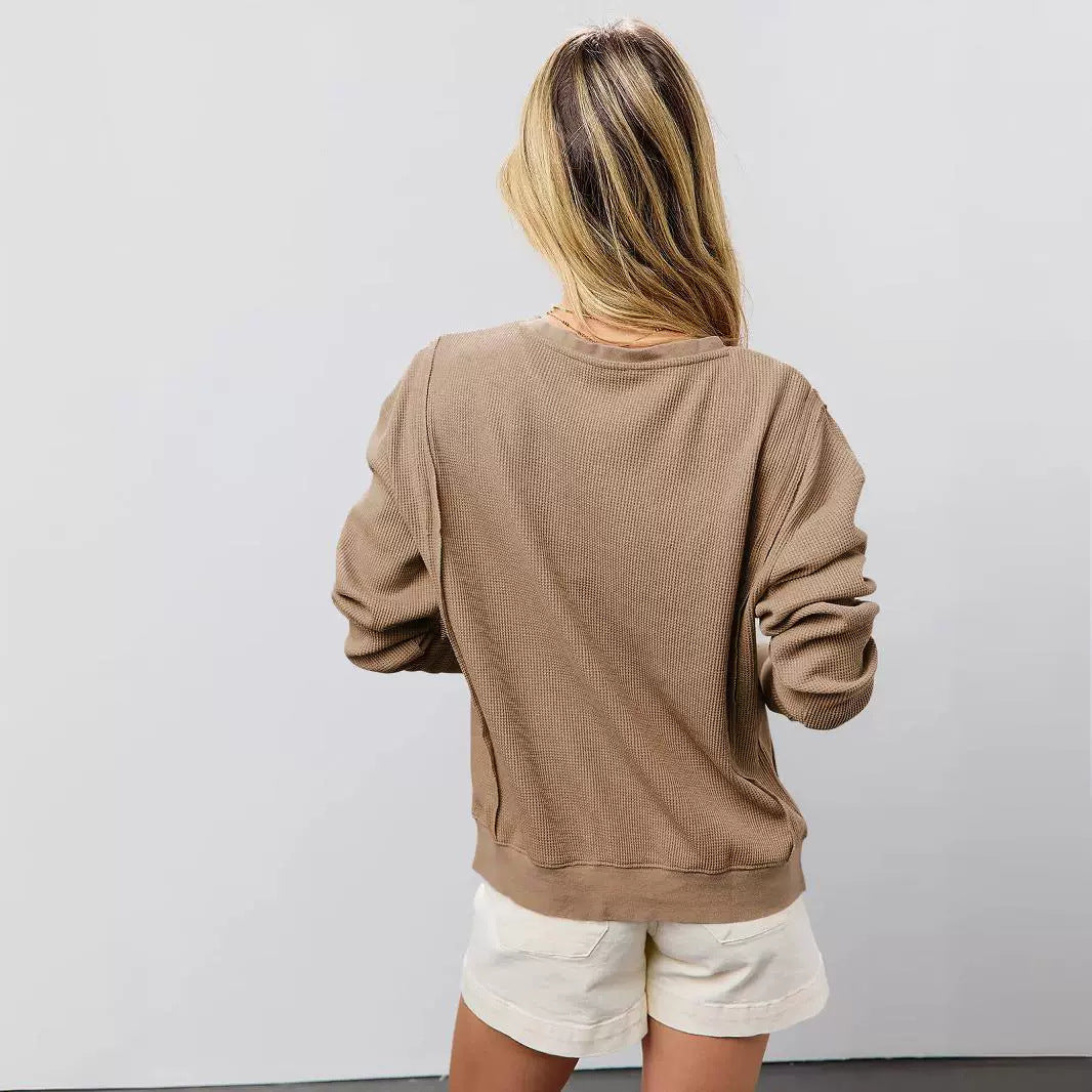 Autumn Women Fashion Casual Crewneck Long Sleeve Split Sweatshirt