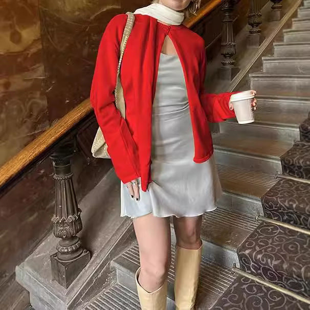 Women Fashion Casual Solid Color Long Sleeve Knitted Sweater Jacket