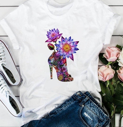 Camiseta holgada informal de manga corta con estampado floral para mujer