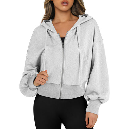 Sudadera con capucha de moda para mujer, sudadera corta con cremallera completa, sudadera informal con capucha